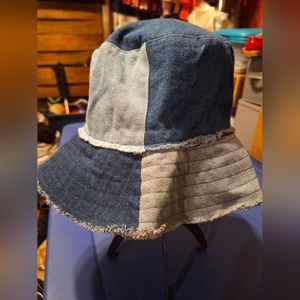 Denim patchwork bucket hat. New.